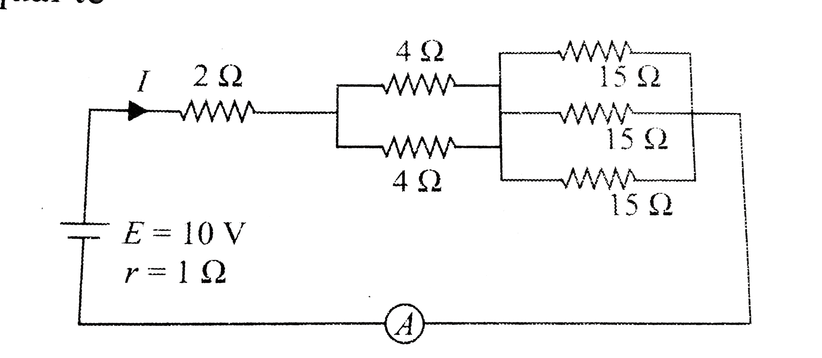 In the circuit shwon in fig. the current I has  a value equal to