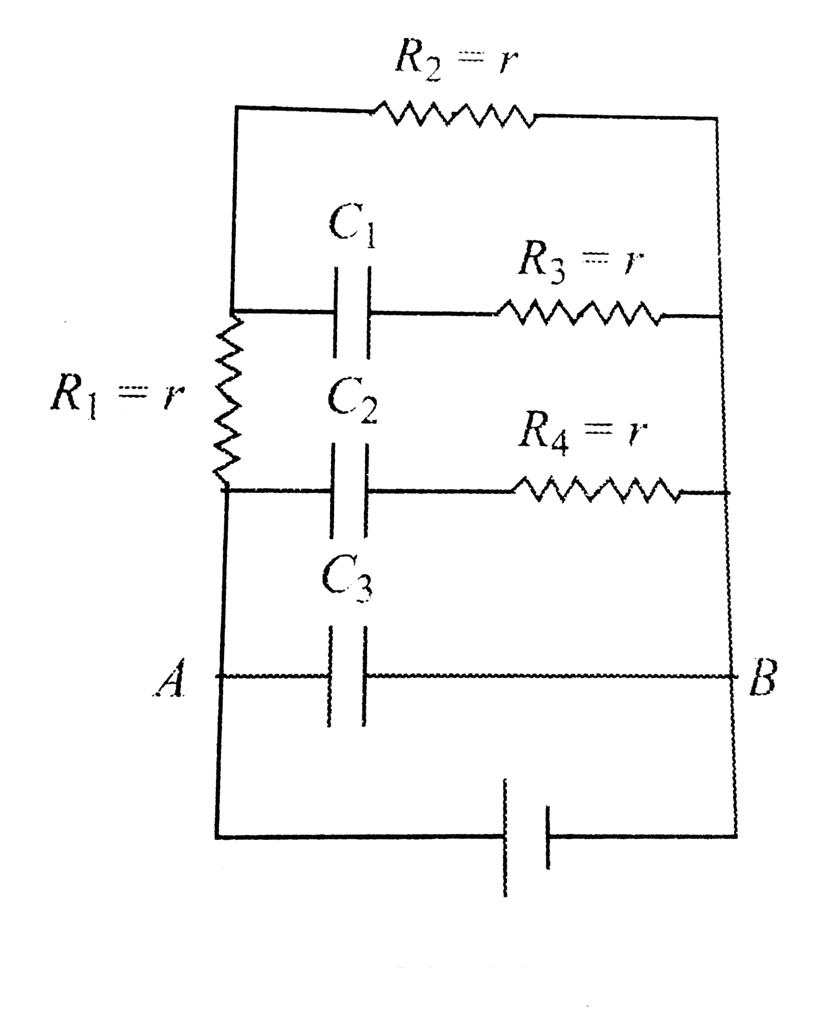 The equivalent resistance between A and B in fig. at steady state will be