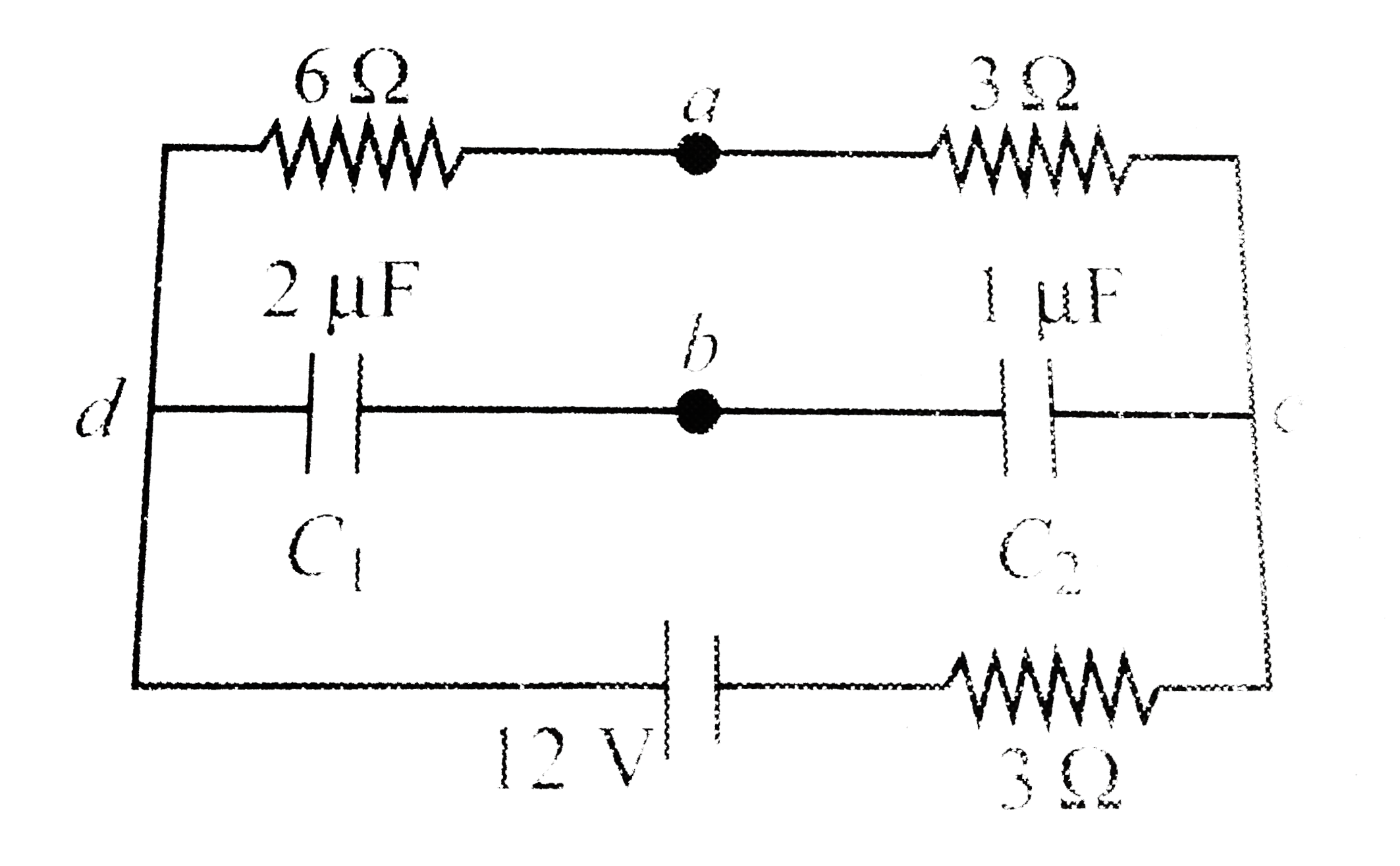 what is the charge stored on each capacitor C1 and C2 in the circuit shown in fig.