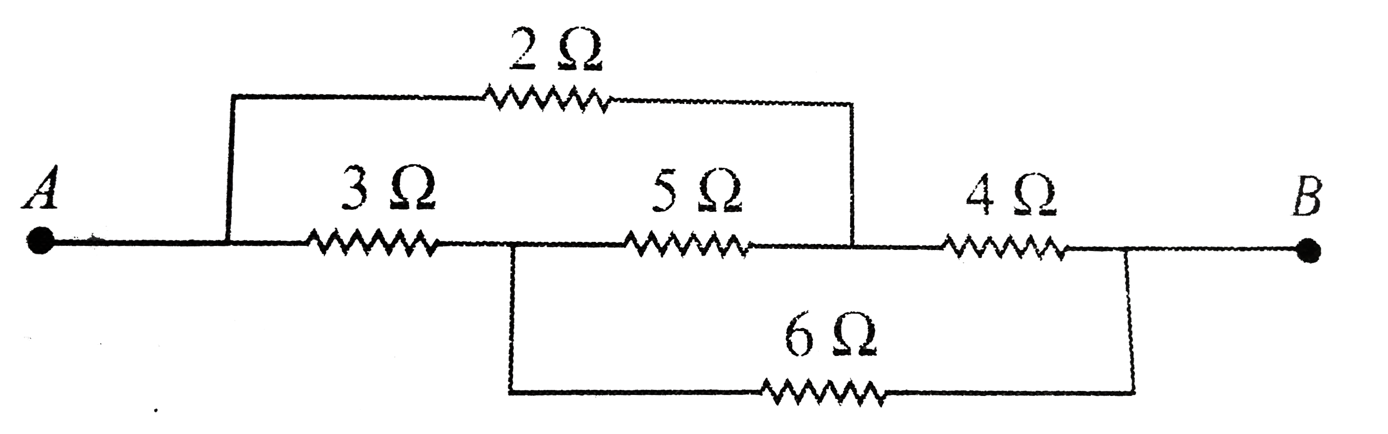 In the circuit shown in fig. some potential difference is applied between A and B. The equivalent resistance between A and B is R.