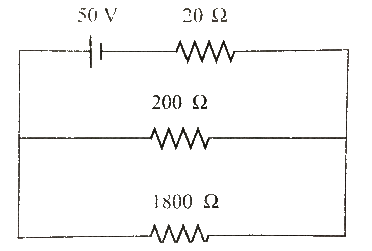 A voltmeter having a resistance of 1800 Omega is employed to measure the potential difference across 200 Omega resistance, which is connected, to dc power supply of 50 V and internal resistance 20 Omega. What is the approximate percentage change in the potential difference across 200 Omega resistance as aresult of connecting the voltmeter across it?