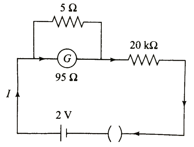 A galvanometer of resistance 95 Omega, shunted resistance of 5 Omega, gives a deflection of 50 divisions when joined in series with a resistance of 20 k Omega and a 2 V accumulator. What is the current sensitivity of the galvanomter (in div//mu A)?