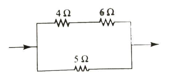 In the circuit shown in Fig. 7.39, the heat produced in the 5 Omega resistor due to the current flowing through it is 10 cals^(-1) . The heat generated in the 4 Omega resistor is