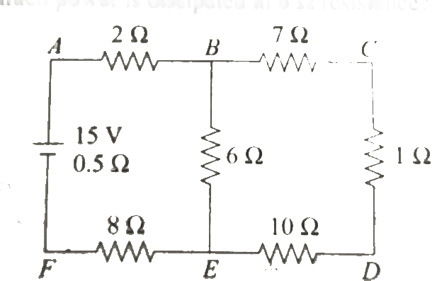 Dertermine the current through the battery of internal resistance 0.5 Omega for the circuit shown in fig. 7.14. How much power is dissipated in 6 omega resistance ?