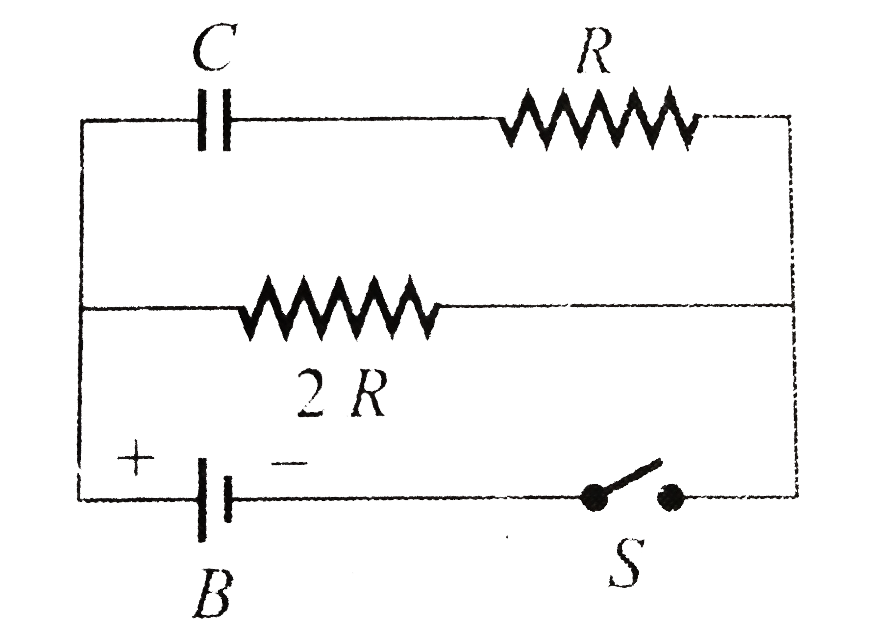 In the circuit shown in fig, if the switch S is closed at t = 0 , the capacitor charges with a time constant