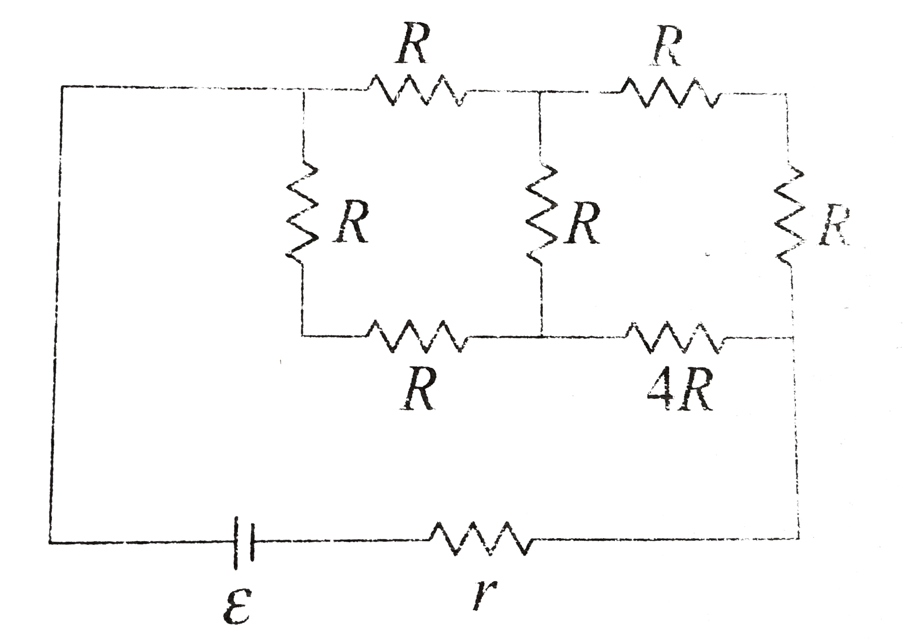 The relation between R and r (internal resistance of the battery) for which the power consumed in the external part of the circuit is maximum.