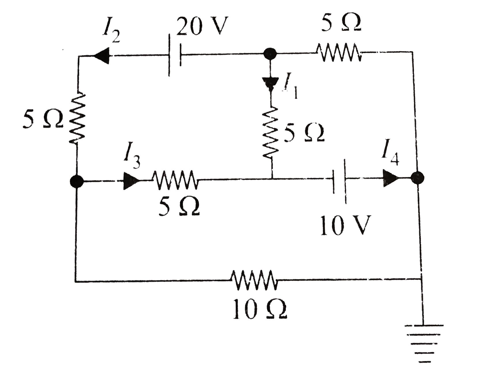 In the circuit shown in the figure   .    The value of current I4 is