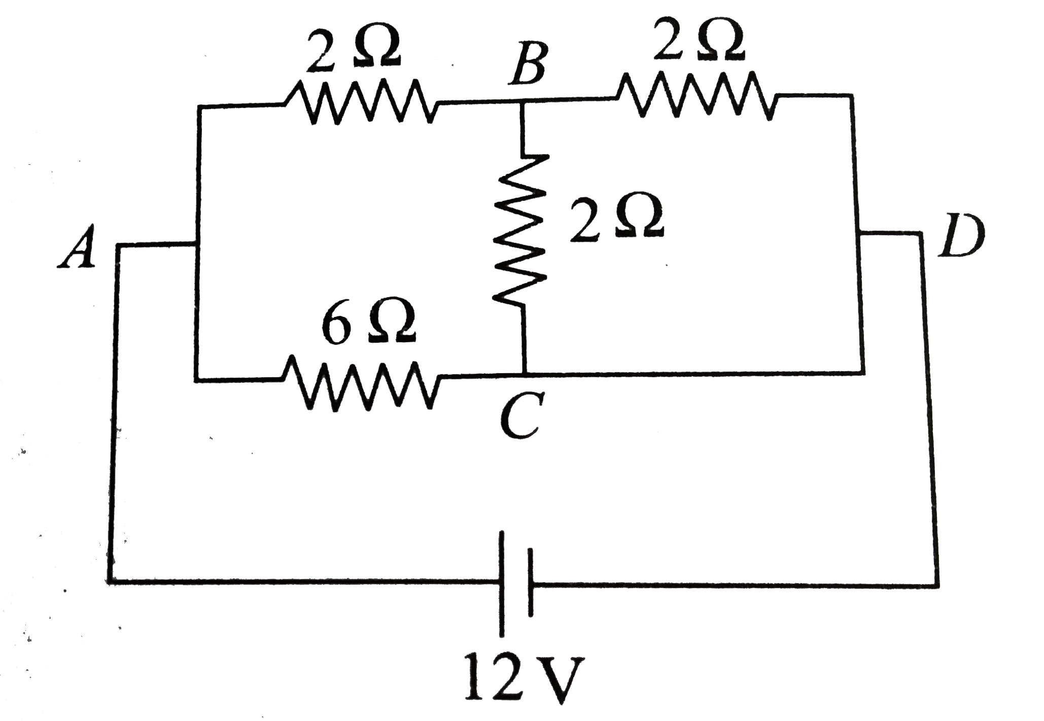 Find the current in the branch CD of the circuit (in ampere).