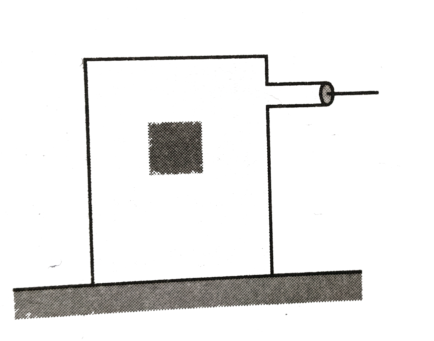 A block of wood is floating in water in a closed vessel as shown in the figure. The vessel is connected to an air pump. When more air is pushed into the vessel, the block of wood floats with (neglect compressibility of water)