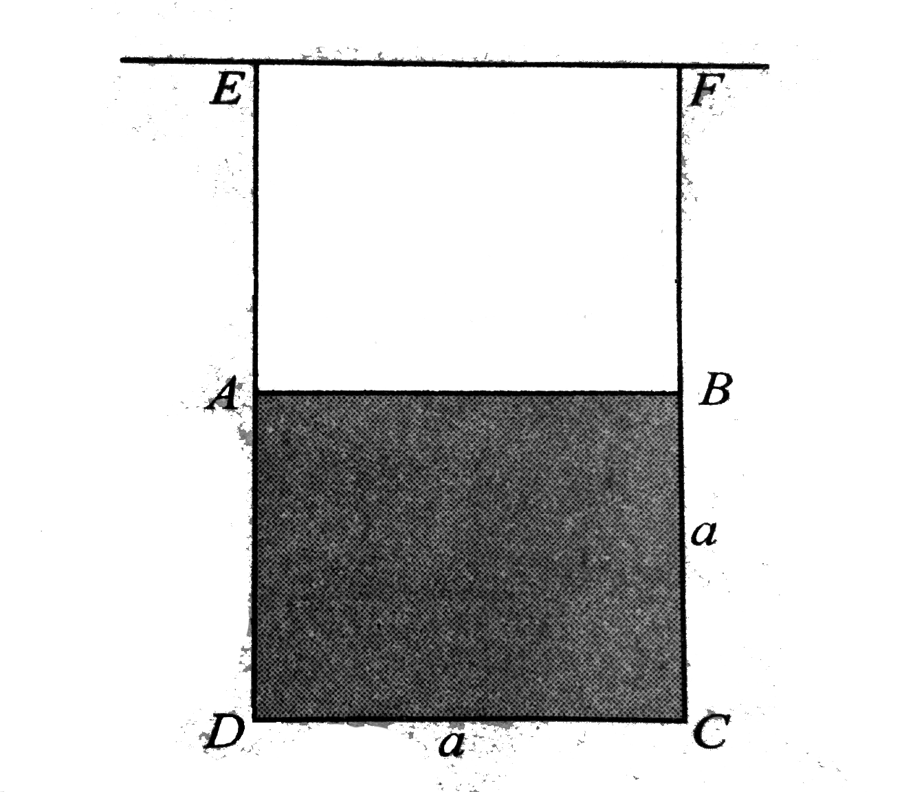 A thin uniform square plate ABCD of side a and mass m is suspended in a vertical plane as shown in the figure. AE and BF are two massless inextensible strings. The line AB is horizontal. The tension in AE just after BF is cut will be