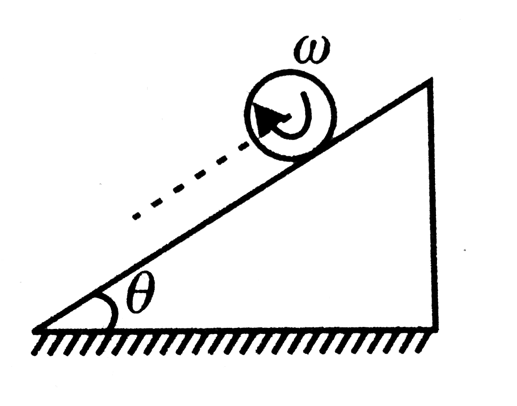 A solid sphere is given an angular velocity omega and kept on a rough fixed incline plane. The choose the correct statement.