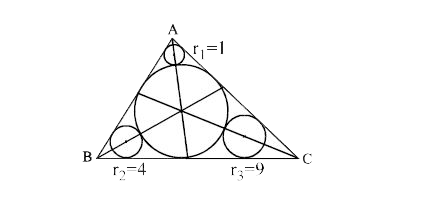 एक त्रिभुज ABC में चित्रानुसार वृत्त बनाये जाते है जो त्रिभुज के अन्तः वृत्त एवं दो भुजाओं को स्पर्श करते है DeltaABC के अन्तःवृत की त्रिज्या ज्ञात कीजिये।