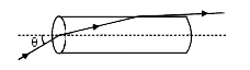 एक पारदर्शी ठोस बेलनाकार छड़ का अपवर्तनांक (2)/(sqrt(3))  है। यह वायु द्वारा परिबद्ध है। प्रकाश किरण चित्र में दर्शाए अनुसार छड़ के एक सिरे के मध्य बिन्दु पर आपतित की होती है      आपतन कोण theta जिसके लिए प्रकाश किरण छड़ की दीवार के अनुदिश स्पर्श करती हुई गुजरती है, है