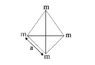 m द्रव्यमान वाले चार कणों को एक समपिरामिड (त्रिभुजाकार आधार) के शीर्षो पर रखा गया है। पिरामिड का आधार त्रिभुजाकार है एवं भुजा की लम्बाई 'a' है। तो ज्ञात कीजिये की सभी कणों को एक दूसरे से '2a' दूरी तक ले जाने में कितना कार्य करना होगा।