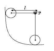 M द्रव्यमान एवं R त्रिज्या का गोला l लम्बाई की हल्की छड़ द्वारा P बिन्दु पर बंधी है। गोला वृताकार पथ पर बिना फिसले चित्रानुसार लुढ़क रहा है। यह क्षैतिज से मुक्त किया जाता हैं। जब छड़ उर्ध्वाधर होगी तो निकाय का P के सापेक्ष कोणीय संवेग होगा।