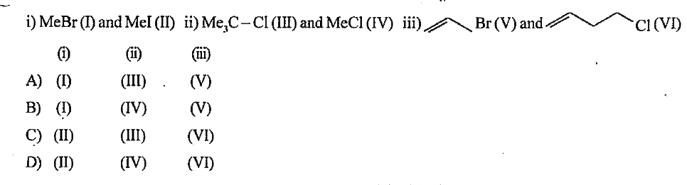 Which compound in each of the following pairs will react faster in SN2 reaction with overset(Theta)OH.