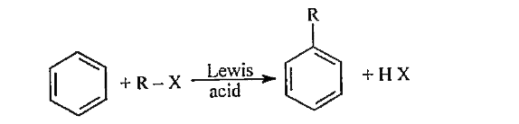 The reaction given below is an example of Friedel-Craft alkylation reaction.      In number of cases of Friedel-Crafts alkylation, the final product is found to contain a rearranged alkyl group. Generally with stronger Lewis acid product is rearranged due to enough polarization of complex while with weak lewis acid no such effect is observed. Temperature also favours rearranged product.   If we take FeCl(3) in place of AICI(3) in the above reaction, the product is