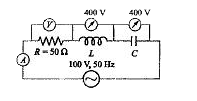 In the series LCR circuit the voltmeter and ammeter readings are: