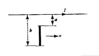 Figure shown a copper rod moving with velocity v parallel to a long straight wire carrying current = 100 A. Calculate the induced emf in the rod, where v=5