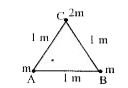 Two balls each of mass 'm' are placed at the vertices A and B of an equilaterial triangle of side 1 m. A third ball of mass 2 m is kept at vertex C. Taking vertex Aas the origin, find the coordinates of the centre-of-mass of the given system.