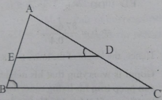 In the given figure angle ADE=angleB   IF AD=3.8 cm, AE=3.6 cm, BE=2.1 cm, BC=4.2 cm, find DE.