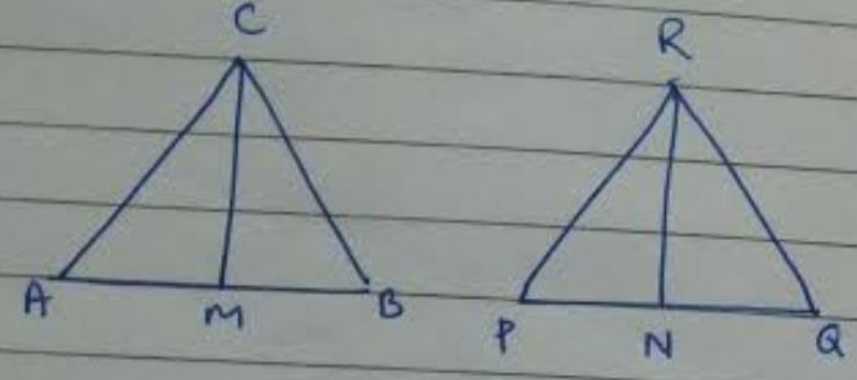 CM and RN are respectively the medians of similar triangle DeltaABC and DeltaPQR. Prove that   (CM)/(RN)=(AB)/(PQ)