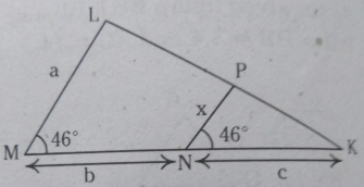 Express 'x' in terms of a,b and c in the following figure.