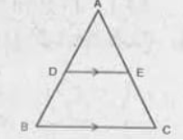 In the figure D,E are the midpoints of the sides AB and AC. IF DE=4cm, then BC=