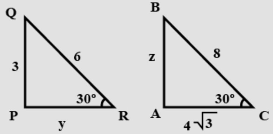 IF DeltaABC~DeltaPQR then y+z=……