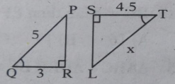 In the figure , two triangles are similar then x=…………..cm.