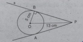 In the figure 'O' is the centre of the circle and PA, PB are tangents , then their lenths are ……