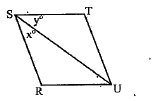 In each of the following questions, two quantities I and II are given. Compare both the quantities and choose the correct option and give answer accordingly.    RSTU is a parallelogram and SU is a diagonal of the parallelogram.       Quantity I value of x   Quantity II  value of y