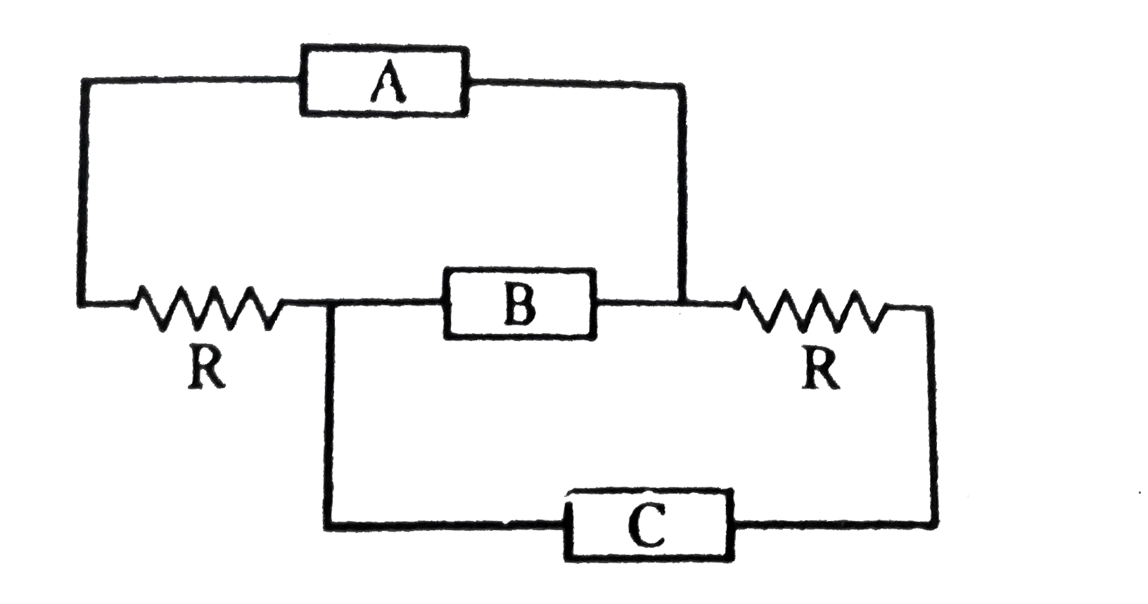 A circuit is shown below.      If A is an ideal ammeter, B an ideal Battery of voltage V, and C an ideal volmeter, what will be the reading of C/reading of A ?