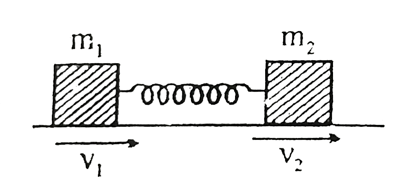 Two blocks are connected by a spring and given velocity v(1) and v(2) as shown in figure when spring is unstrected      Statement-1: In centre of mass frame, both the blocks come to rest simultaneously   Statement-2: Momentum of a system in centre of mass frame is always zero.