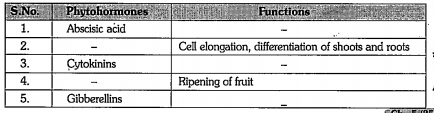 Fill up the following table of functions of phytohormones.   ii) How did phytohormones control the various activities?