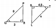 In the figure, two triangles are similar then x = …………….cm.