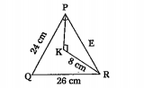 In the figure PQR, angle QPR = 90^@, PQ =24 cm and QR = 26 cm and in trianlge PKR, angle PKR = 90^@ and KR = 8 cm then PK = …………….cm.