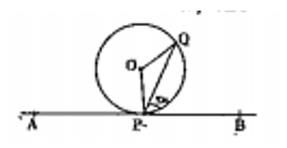 In the adjacent figure APB is a tangent to the circle with centre 'O' at a point P. If angle QPB = 50^@ then the measure of angle POQ
