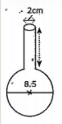 A spherical glass vessel has a cylindrical neck 8 cm long, 2 cm in diameter. The diameter of the spherical part is 8.5 cm. By measuring the amount of water it holds, a child find its volume to be 345 cm^3. Check whether she is correct, taking the above as inside measurements and pi = 3.14