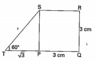 In the diagram if PQRS is a square of side 3 cm and angle PTS = 60^@. Then the length of TR approximately is.