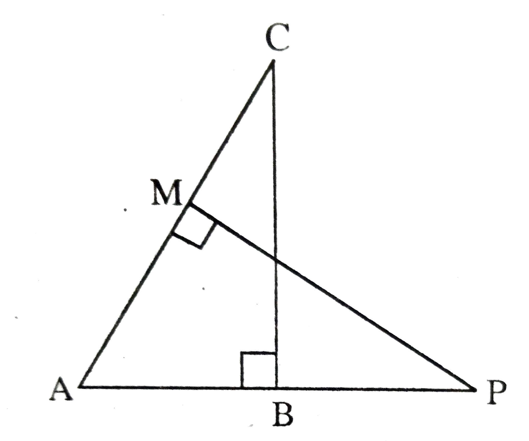 In the adjoining figure , /B and /M of the right angled triangles DeltaABC and DeltaAMP are right angles. Prove that (a) DeltaABC~DeltaAMP, (b) (CA)/(PA)=(BC)/(MP).
