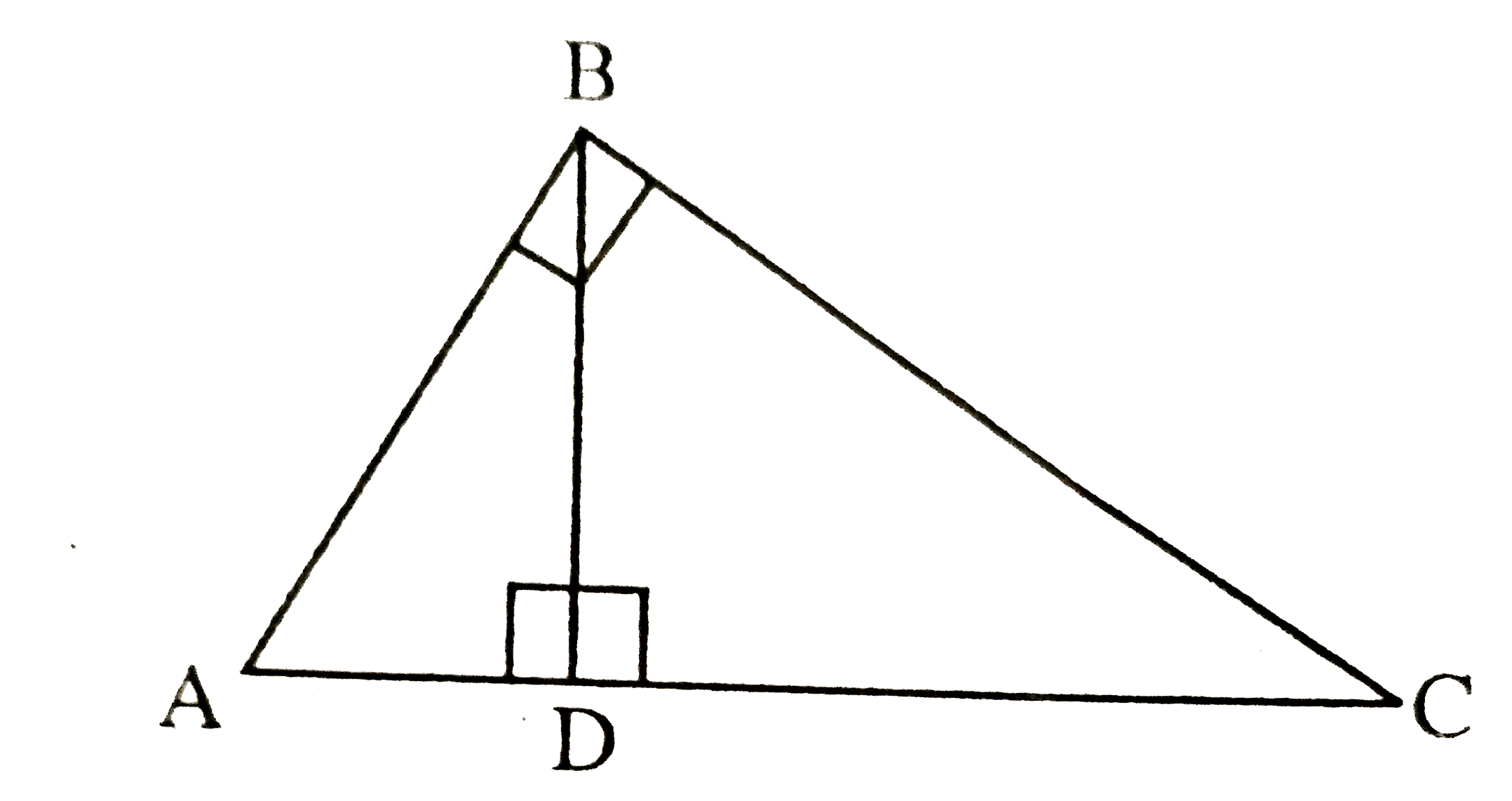 In a right-angled triangle ABC,/ABC =90^(@), AB= 3cm, BC= 4cm and the perpendicular  BD on the side AC from the point B which meets the side AC at the point D. Determine the length of BD.