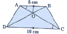 A farmer has a field in the shape of trapezium  whose map with scale 1 cm = 20 m is given below  :    The field is divided into four parts by joining the opposite vertices .        Based on the above information , answer any four of the following questions  :  The ratio of the area of the DeltaAOB to the area of DeltaCOD , is