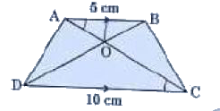 A farmer has a field in the shape of trapezium  whose map with scale 1 cm = 20 m is given below  :    The field is divided into four parts by joining the opposite vertices .        Based on the above information , answer any four of the following questions  :  If in Deltas AOD and BOC , (AO)/(BC) = (AD)/(BO)=(OD)/(OC) , then