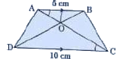 A farmer has a field in the shape of trapezium  whose map with scale 1 cm = 20 m is given below  :    The field is divided into four parts by joining the opposite vertices .        Based on the above information , answer any four of the following questions  :  If the ratio of areas of two similar triangles AOB and COD is 1:4 , then which of the following statements is true ?
