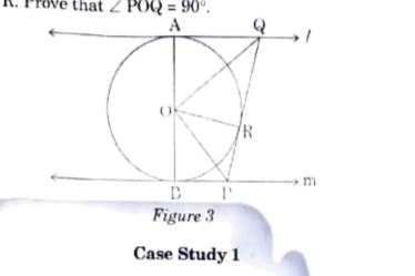 In Figure, the tangent l is parallel to the tangent m drawn at points A and B respectively to a circle centred at O. PQ is a tangent to the circle at R. Prove that angle POQ = 90^@.
