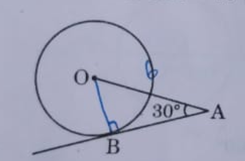In the given figure , AB is a tangent to the circle centered at O. If OA=6cm and angle OAB =30^@ then the radius of the circle is
