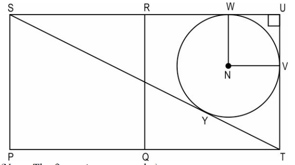 Shown below is a circle and 2 congruent squares (PQRS & QTUR). ST, SU and UT are tangents to the circle. The side length of the square is 10 cm.     (Note: The figure is not to scale.)   Find the radius of the circle. Show your work.
