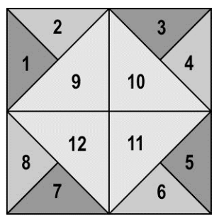 A square dartboard has sections numbered from 1 to 12 as shown below. Players have to make a prediction and throw a dart. They win if their dart lands on the section that matches their prediction.  Arya says,