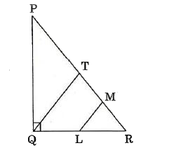 In the figure given below, PQR is a non-isosceles right-angled triangle, right angled at Q. If LM and QT are parallel and QT = PT, then what is angle RLM equal to ?